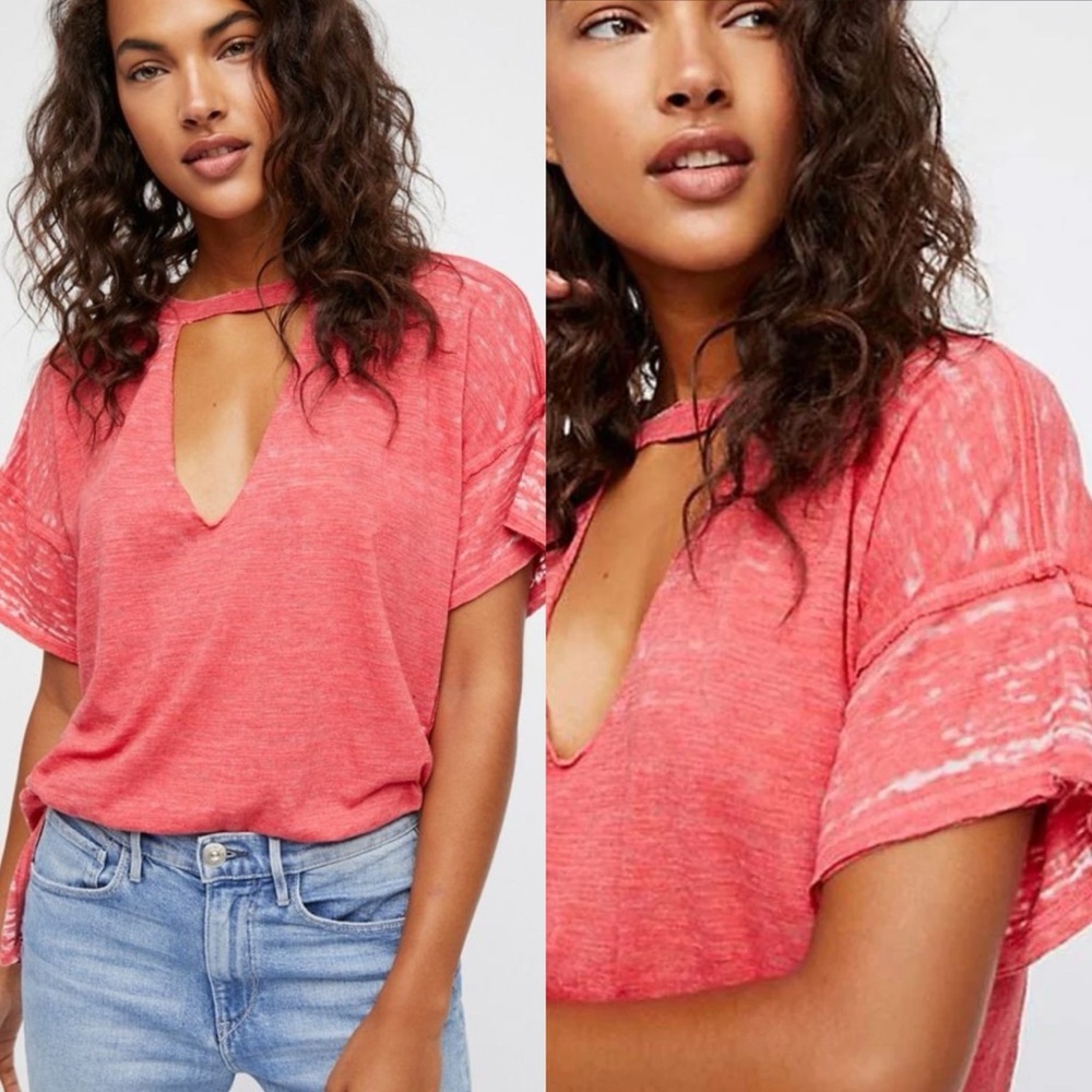 FREE PEOPLE We The Free Jordan Burnout Choker Short Sleeve Top Shirt